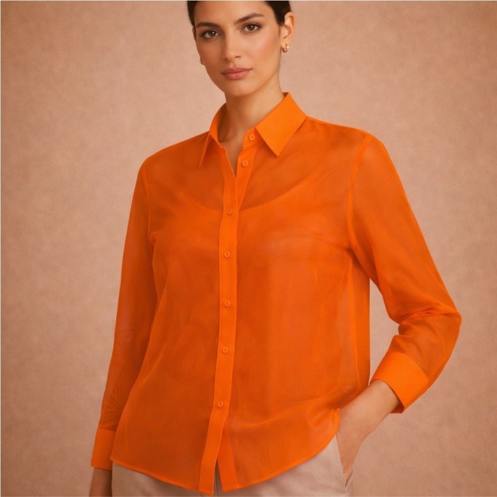 MSGM Orange Silk Button Down Blouse IT 40 | Made in Italy Designer Shirt US 4-6